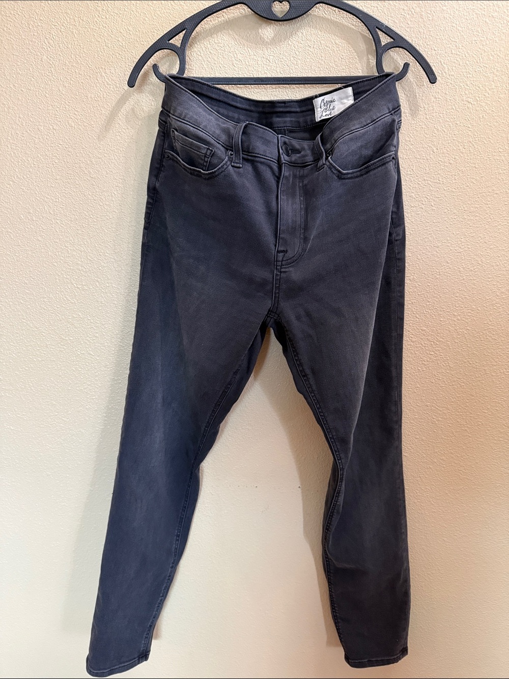 Cosmic Blue Love Faded Black Stretch Skinny Jeans